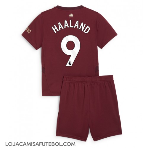 Camisa de Futebol Manchester City Erling Haaland #9 Equipamento Alternativo Infantil 2024-25 Manga Curta (+ Calças curtas)